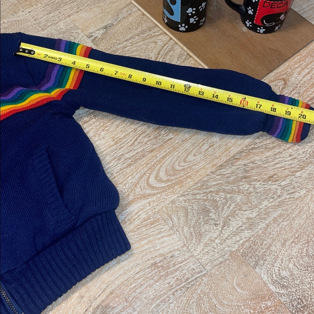 Vintage 60s 70s Navy blue Rainbow Hooded Sherpa lined Jacket Coat - Picture 6 of 8